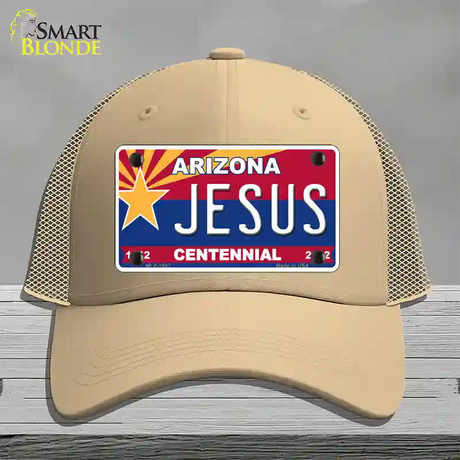 Arizona Centennial Jesus Novelty License Plate Hat Mesh / Khaki