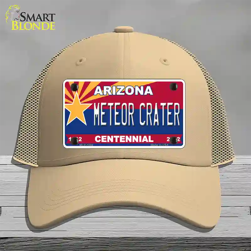 Arizona Centennial Meteor Crater Novelty License Plate Hat Mesh / Khaki