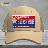 Arizona Centennial Badass Ride Novelty License Plate Hat Mesh / Khaki