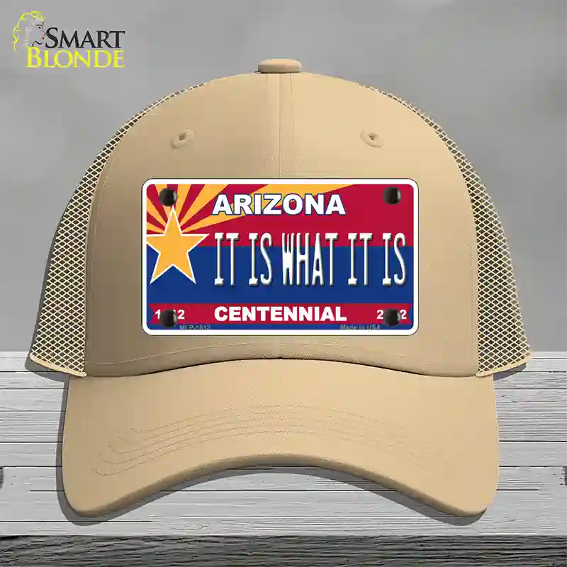 Arizona Centennial It Is What It Is Novelty License Plate Hat Mesh / Khaki