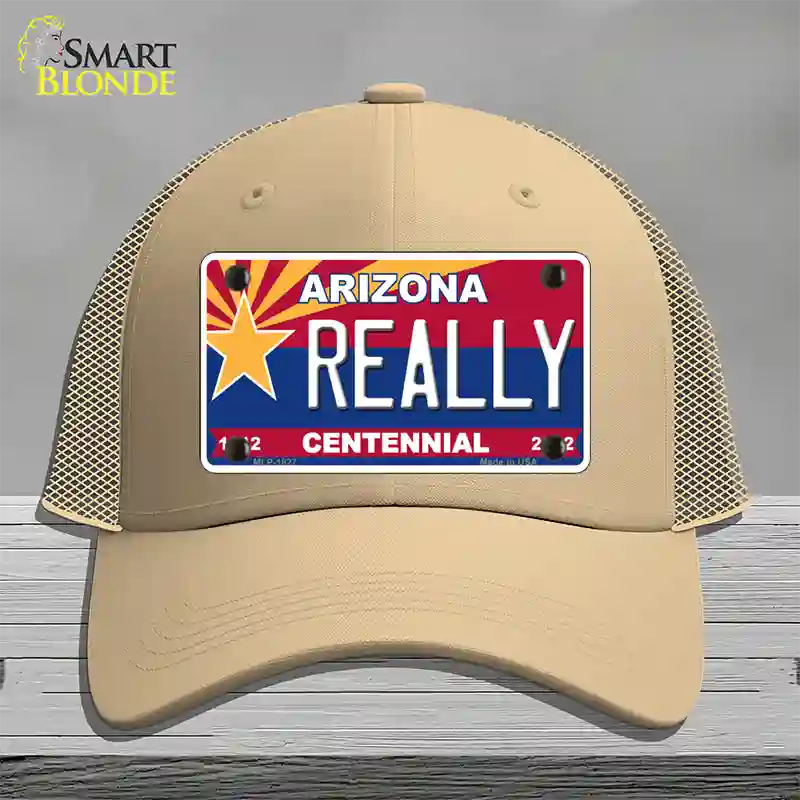 Arizona Centennial Really Novelty License Plate Hat Mesh / Khaki