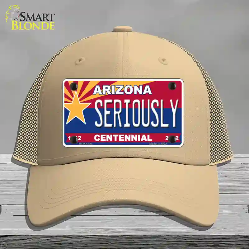 Arizona Centennial Seriously Novelty License Plate Hat Mesh / Khaki