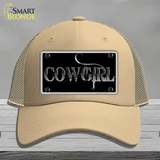 Cowgirl Black Novelty License Plate Hat Mesh / Khaki