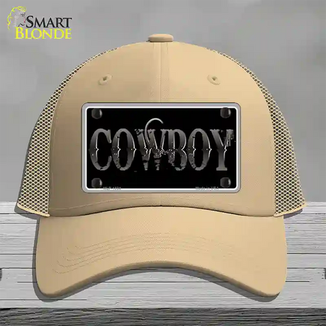 Cowboy Black Novelty License Plate Hat Mesh / Khaki