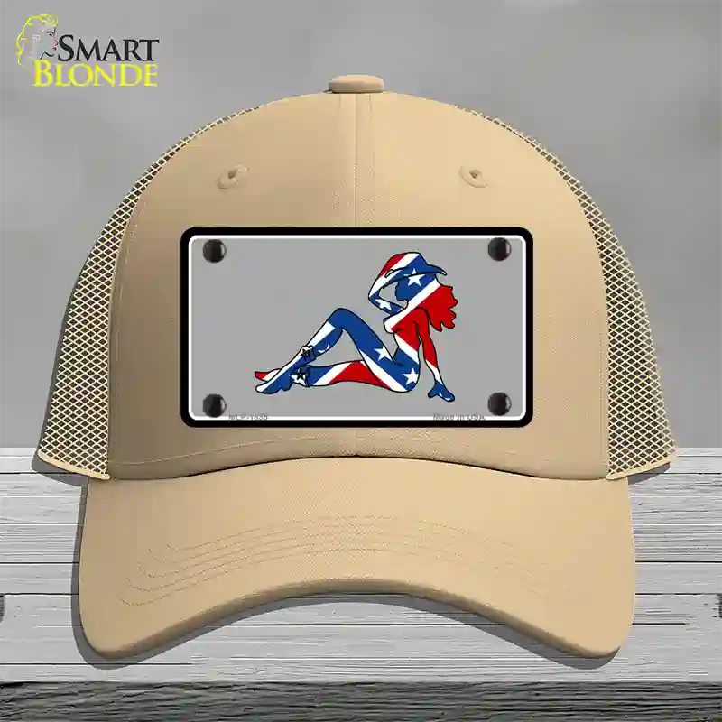 Confederate Flag Mud Flap Girl Novelty License Plate Hat Mesh / Khaki