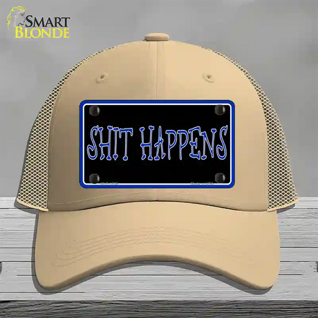 Shit Happens Novelty License Plate Hat Mesh / Khaki