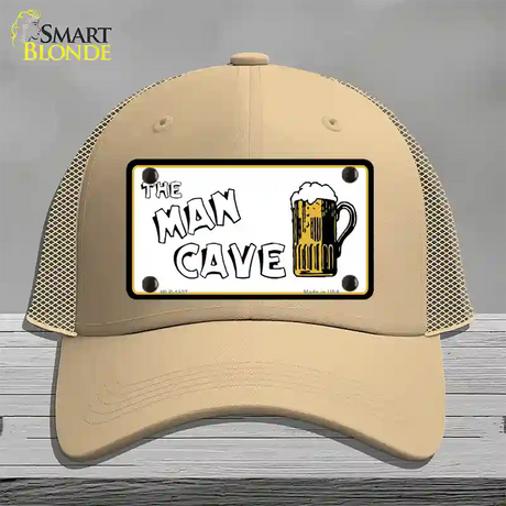 Man Cave Novelty License Plate Hat Mesh / Khaki