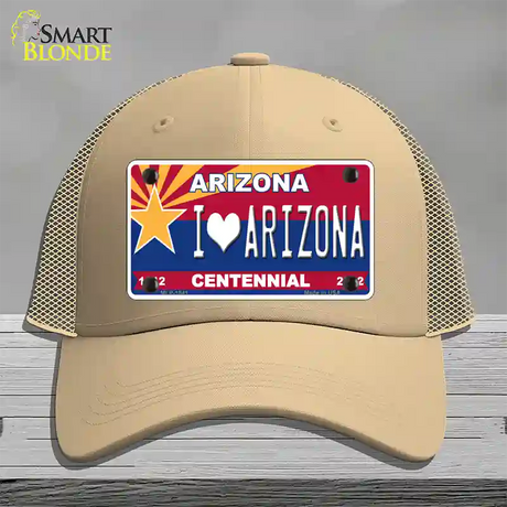 Arizona Centennial I Love Arizona Novelty License Plate Hat Mesh / Khaki