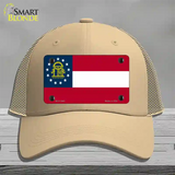 Georgia State Flag Novelty License Plate Hat Mesh / Khaki