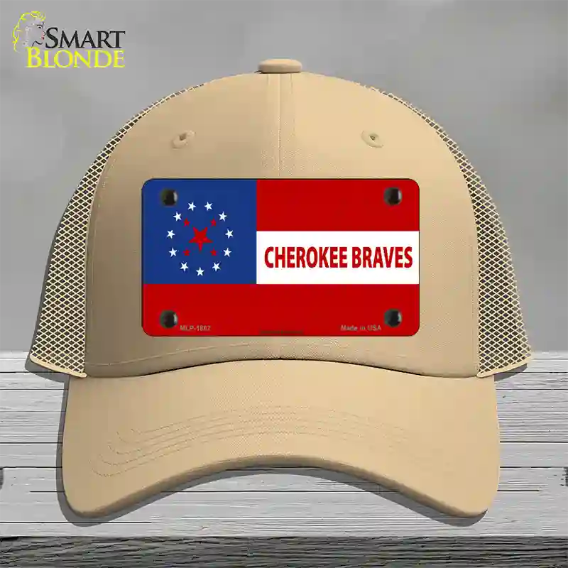 Cherokee Braves Flag Novelty License Plate Hat Mesh / Khaki