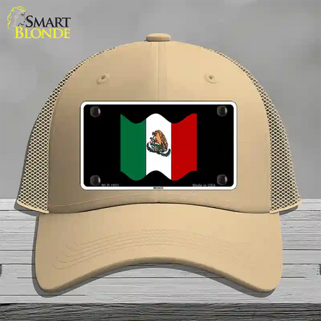 Mexico Waving Flag Novelty License Plate Hat Mesh / Khaki