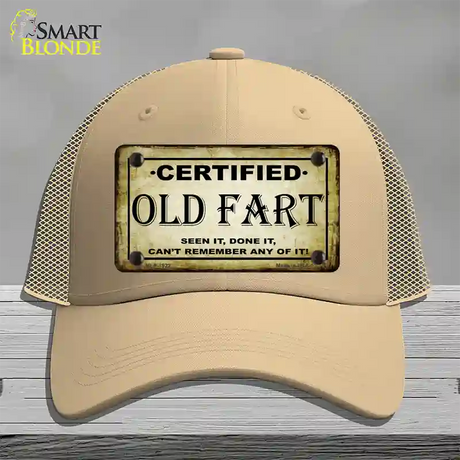 Certified Old Fart Novelty License Plate Hat Mesh / Khaki