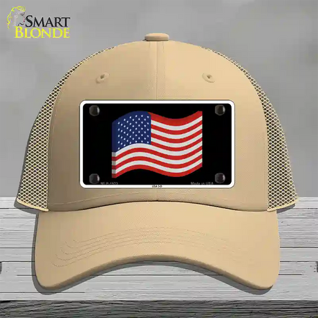 USA 3-D Flag Novelty License Plate Hat Mesh / Khaki