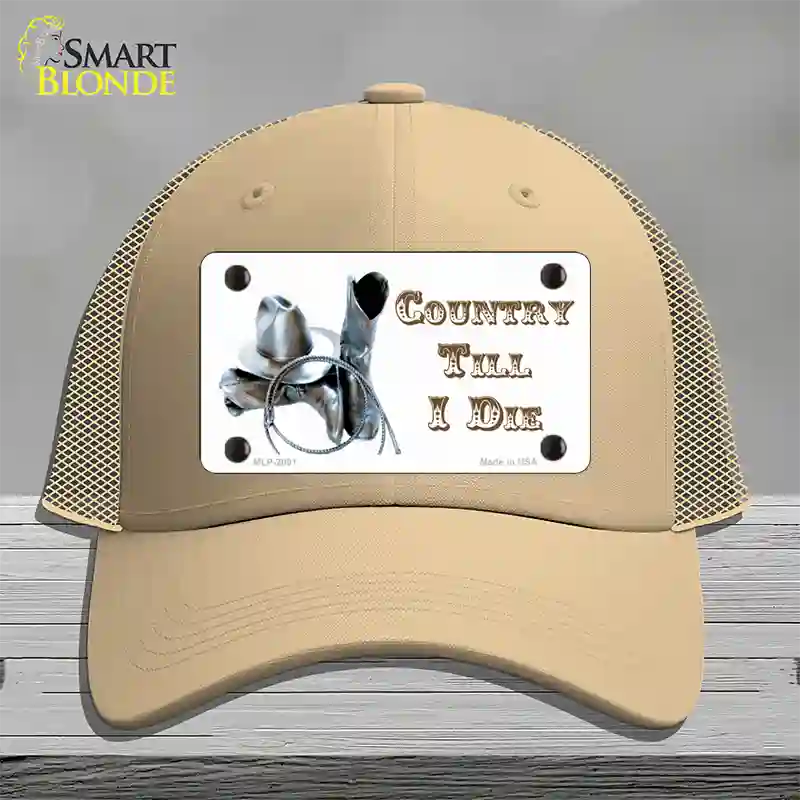 Country Till I Die Novelty License Plate Hat Mesh / Khaki