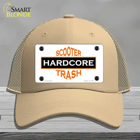 Hardcore Scooter Trash White Novelty License Plate Hat Mesh / Khaki