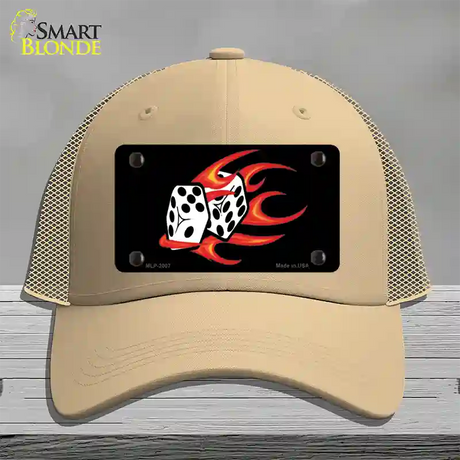 Red Hot Flaming Dice Novelty License Plate Hat Mesh / Khaki