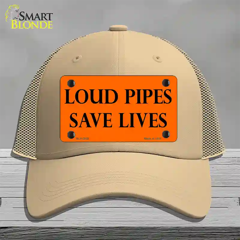 Loud Pipes Save Lives Novelty License Plate Hat Mesh / Khaki