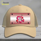 Hibiscus Flower Novelty License Plate Hat Mesh / Khaki