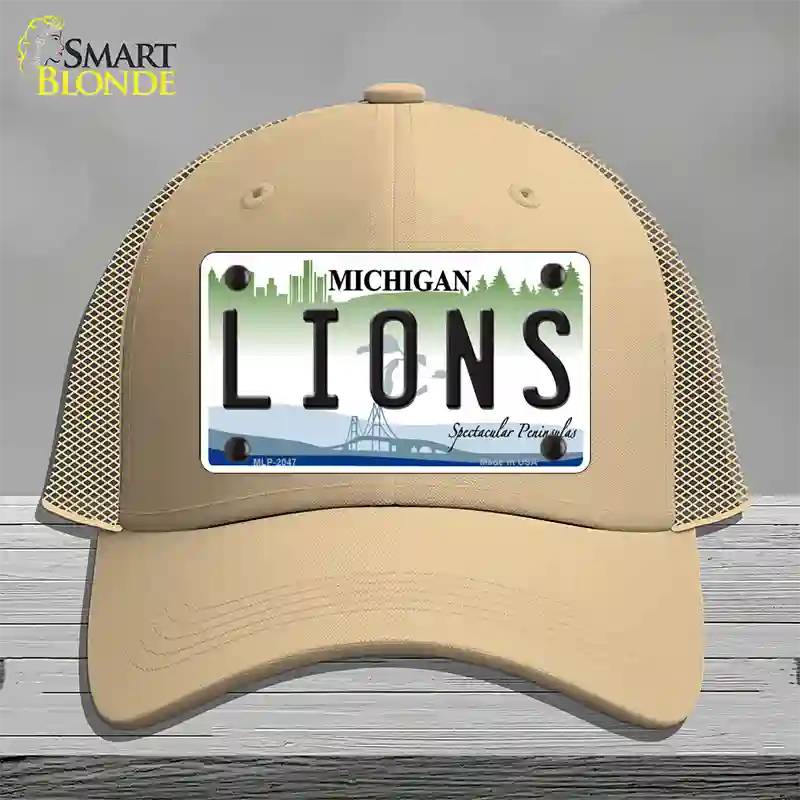 Lions Michigan State Novelty License Plate Hat Mesh / Khaki