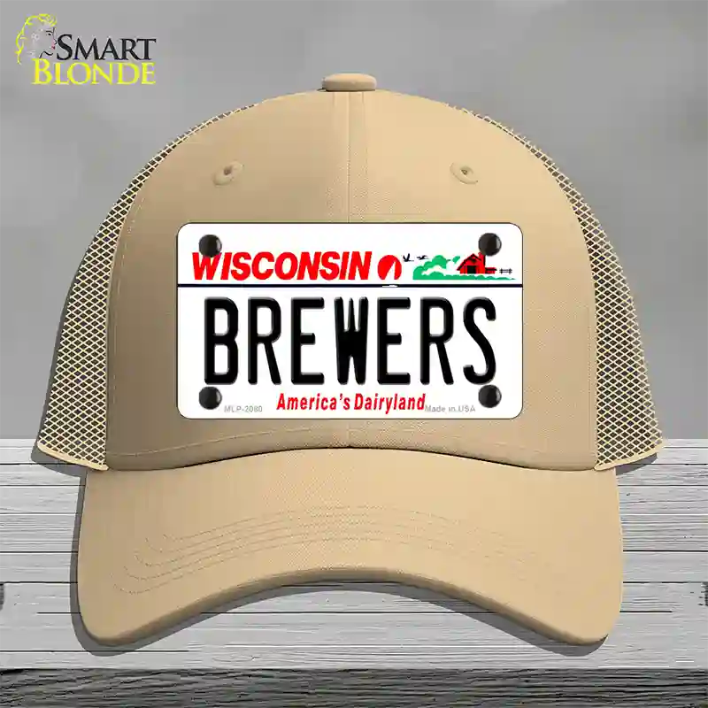 Brewers Wisconsin State Novelty License Plate Hat Mesh / Khaki