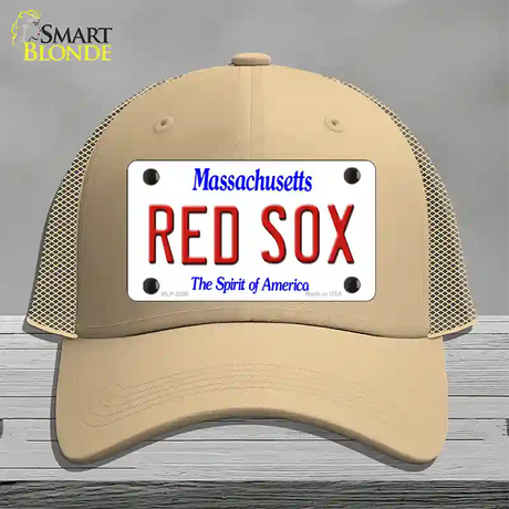 Red Sox Massachusetts State Novelty License Plate Hat Mesh / Khaki