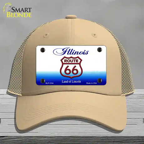 Route 66 Shield Illinois Novelty License Plate Hat Mesh / Khaki