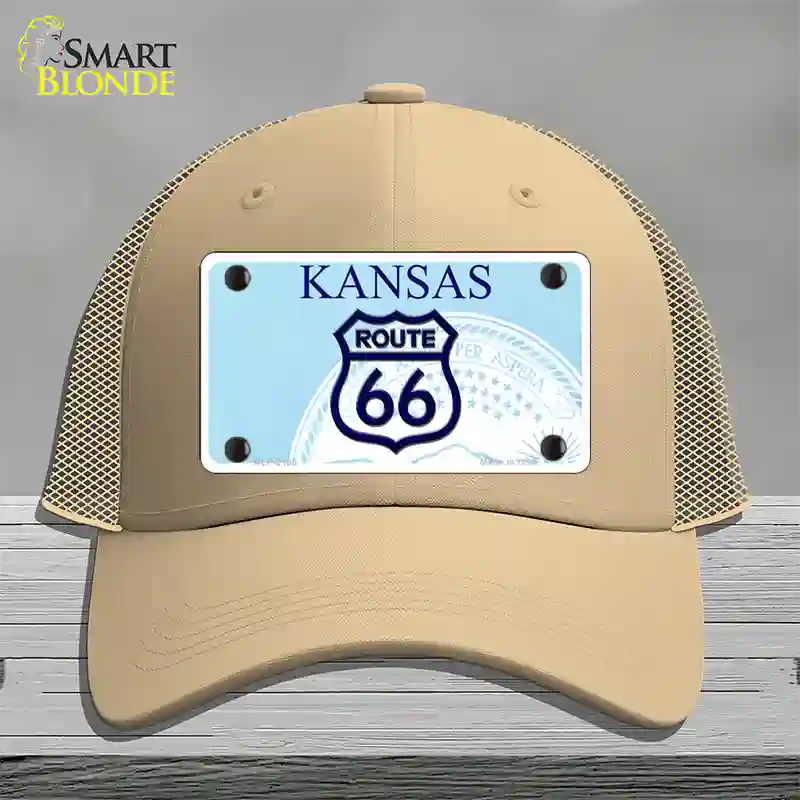 Route 66 Shield Kansas Novelty License Plate Hat Mesh / Khaki