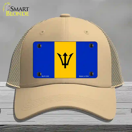 Barbados Flag Novelty License Plate Hat Mesh / Khaki