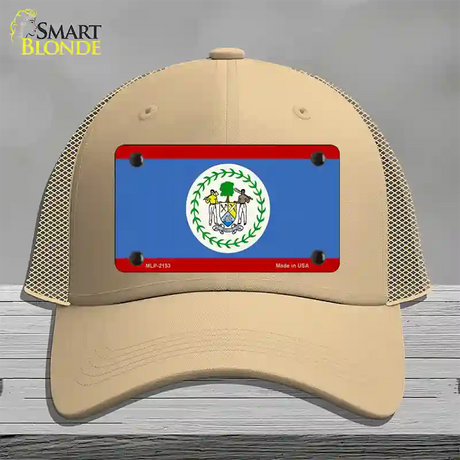 Belize Flag Novelty License Plate Hat Mesh / Khaki