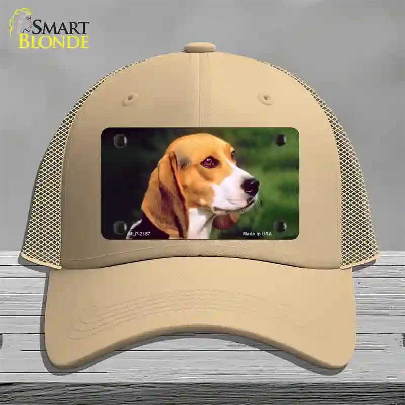 Beagle Dog Novelty License Plate Hat Mesh / Khaki