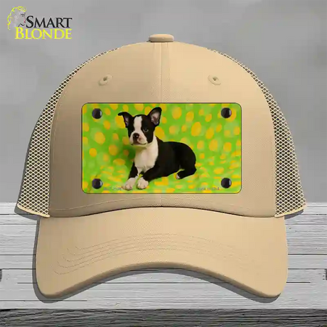 Boston Terrier Dog Novelty License Plate Hat Mesh / Khaki