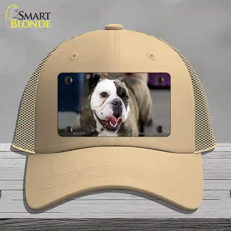 Bulldog Dog Novelty License Plate Hat Mesh / Khaki