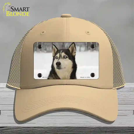 Husky Dog Novelty License Plate Hat Mesh / Khaki