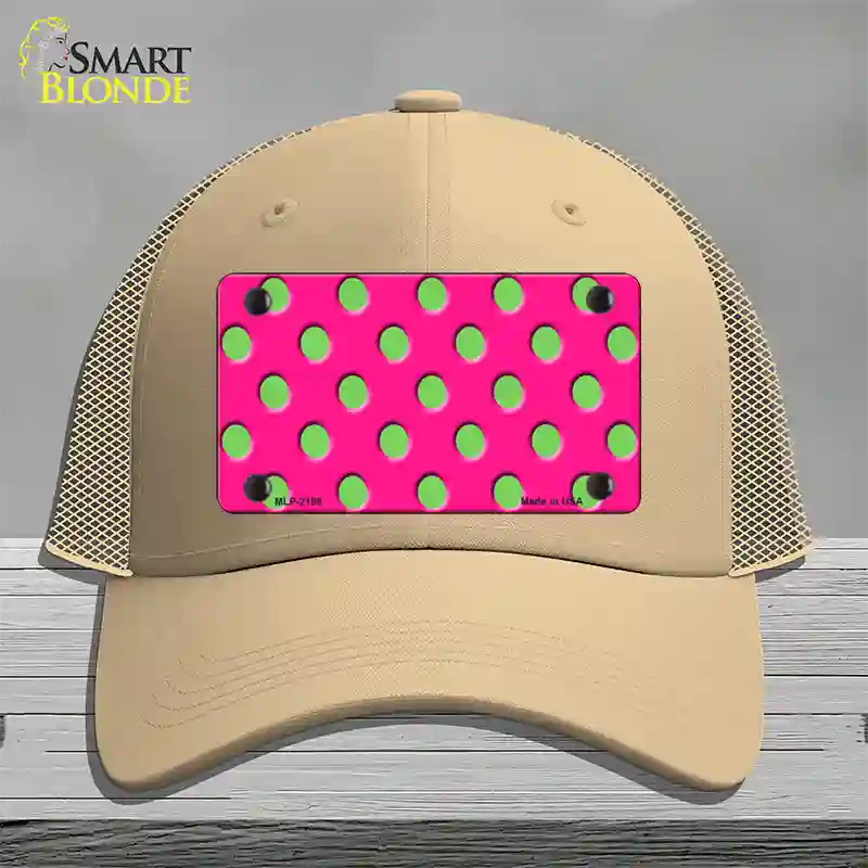 Lime Green Polka Dots Hot Pink Novelty License Plate Hat Mesh / Khaki