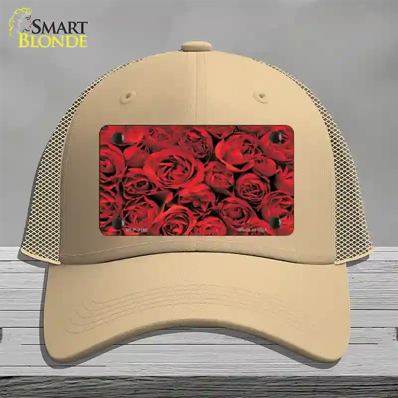 Red Roses Novelty License Plate Hat Mesh / Khaki