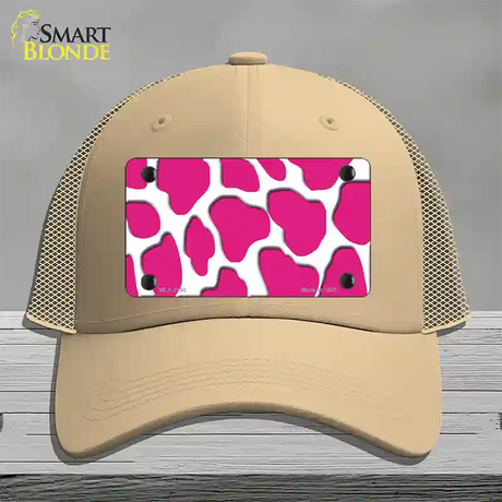 Pink White Giraffe Novelty License Plate Hat Mesh / Khaki