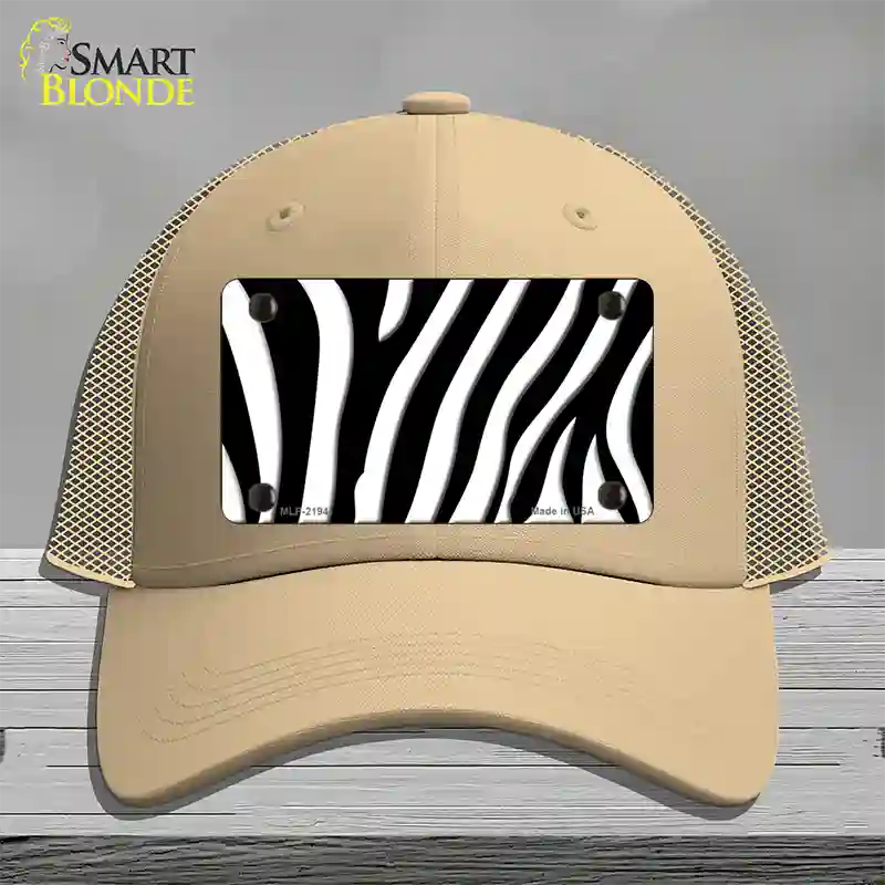 Black White Zebra Novelty License Plate Hat Mesh / Khaki