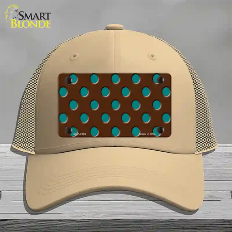 Teal Polka Dots Brown Novelty License Plate Hat Mesh / Khaki