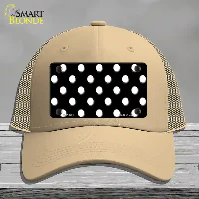 White Polka Dots Black Novelty License Plate Hat Mesh / Khaki