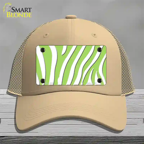 Lime Green White Zebra Novelty License Plate Hat Mesh / Khaki