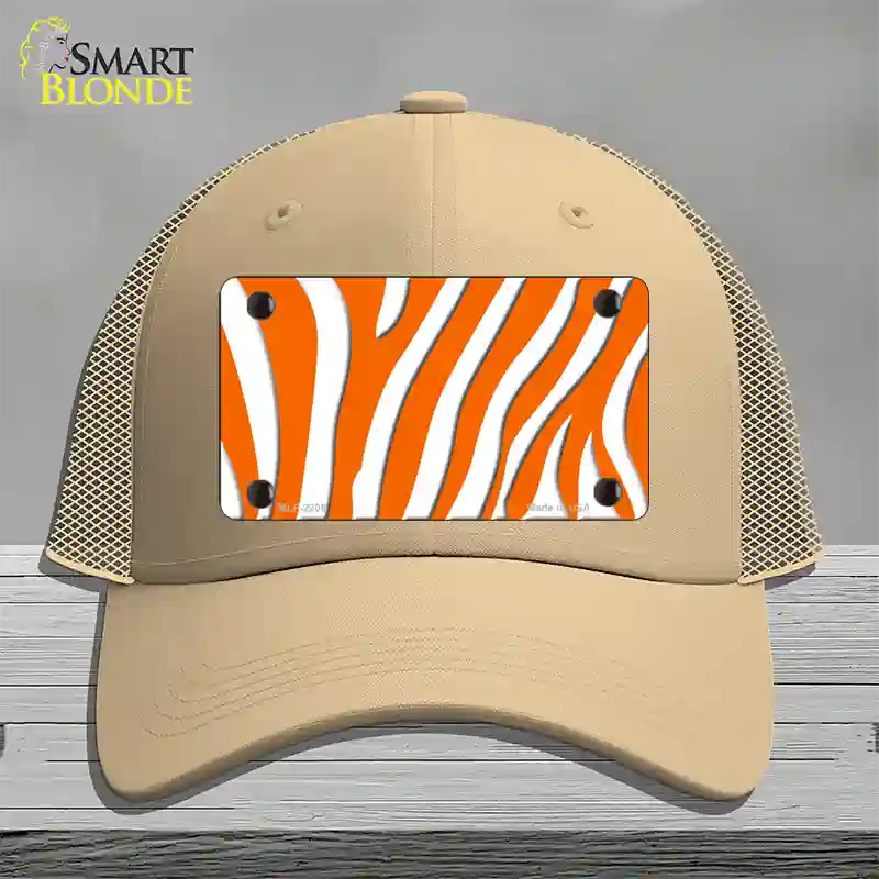 Orange White Zebra Novelty License Plate Hat Mesh / Khaki