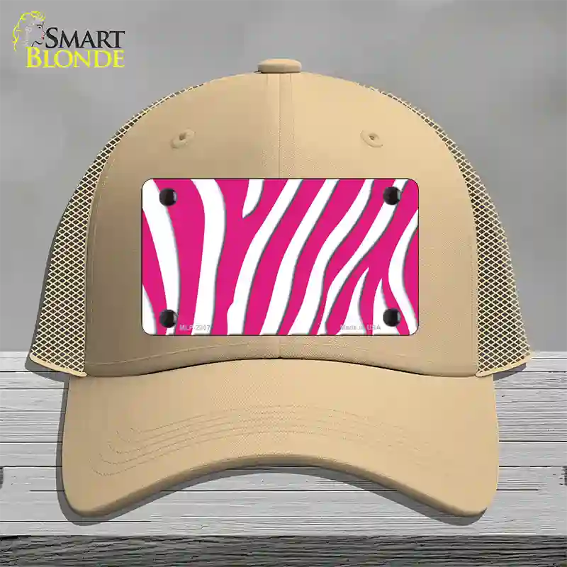 Hot Pink White Zebra Novelty License Plate Hat Mesh / Khaki