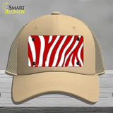 Red White Zebra Novelty License Plate Hat Mesh / Khaki