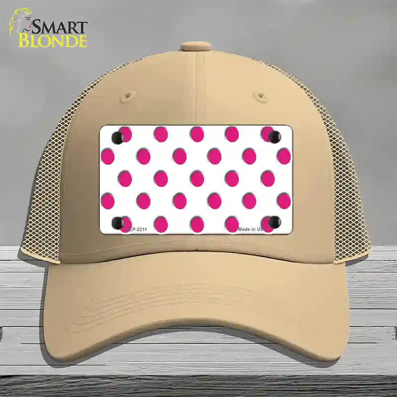 Hot Pink Polka Dots White Novelty License Plate Hat Mesh / Khaki