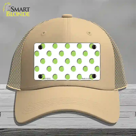 Lime Green Polka Dots White Novelty License Plate Hat Mesh / Khaki