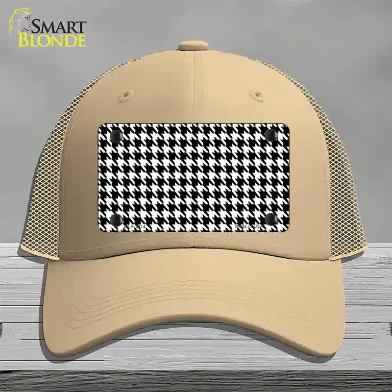 White Black Houndstooth Novelty License Plate Hat Mesh / Khaki