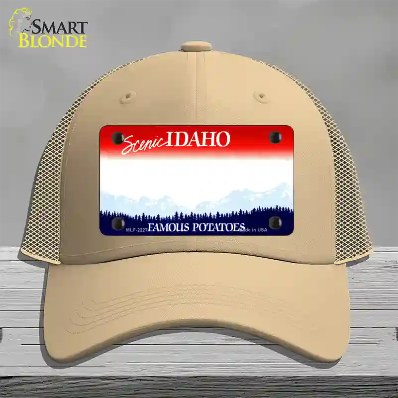 Idaho State Blank Novelty License Plate Hat Mesh / Khaki