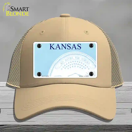 Kansas State Blank Novelty License Plate Hat Mesh / Khaki