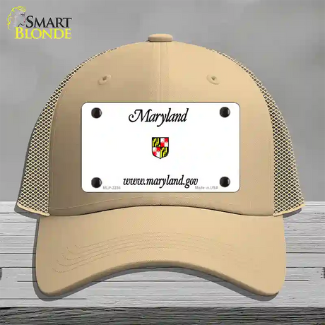 Maryland Gov State Blank Novelty License Plate Hat Mesh / Khaki