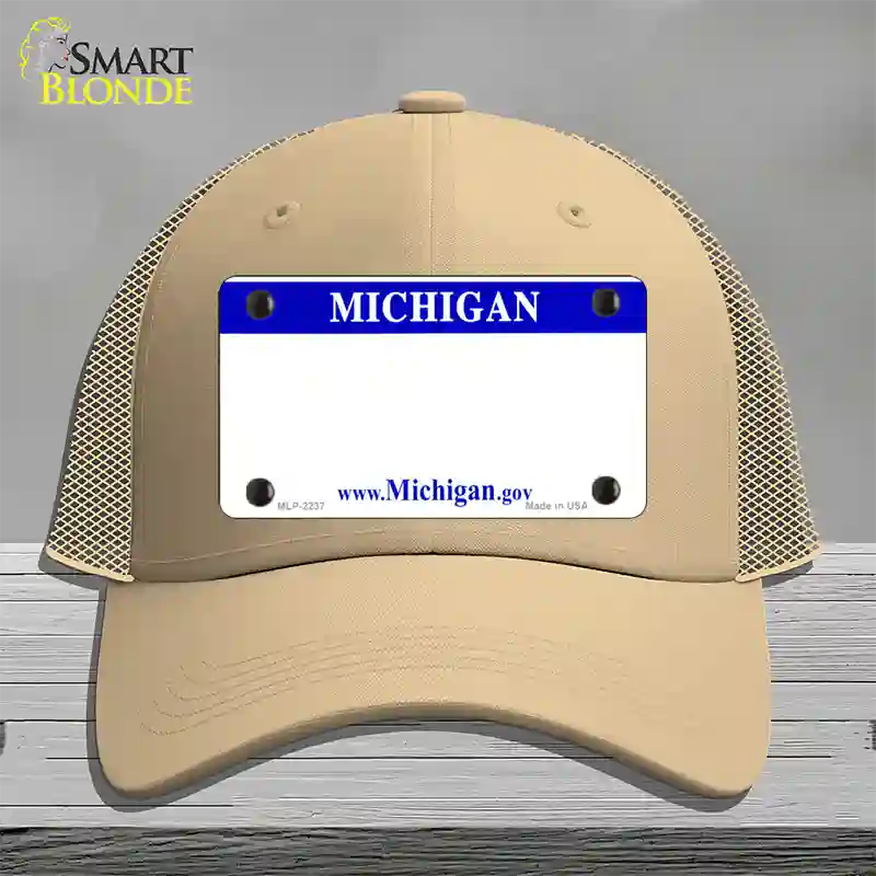 Michigan State Blank Novelty License Plate Hat Mesh / Khaki